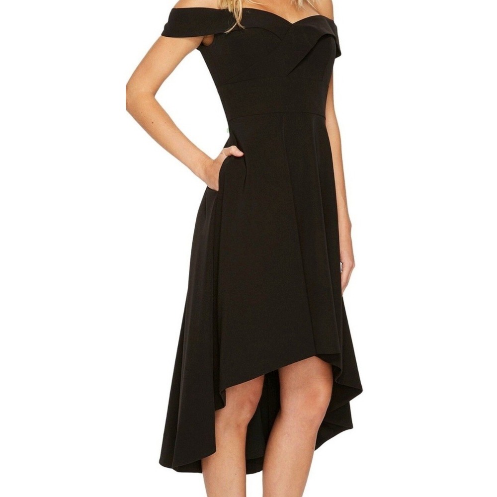 Aidan By Aidan Mattox Dress Off Shoulder High Low Stretch Black Women's Size‎ 6